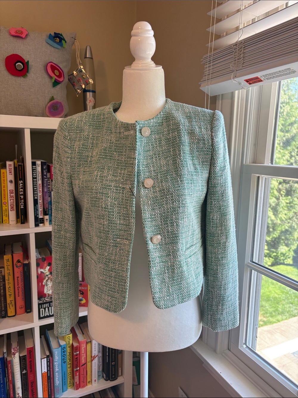 New With Tag Women's Tweed Collarless Jacket - Mint Green